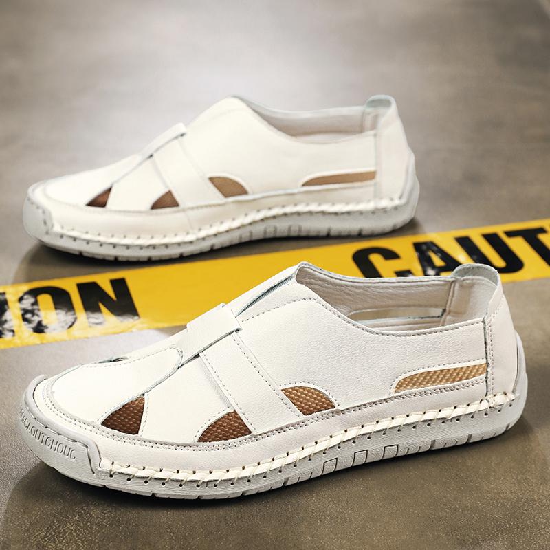 Fashion High Quality Men Sandals Leather Summer Men's Loafers Outdoor Breathable Couples Beach Sandals Roman Shoes