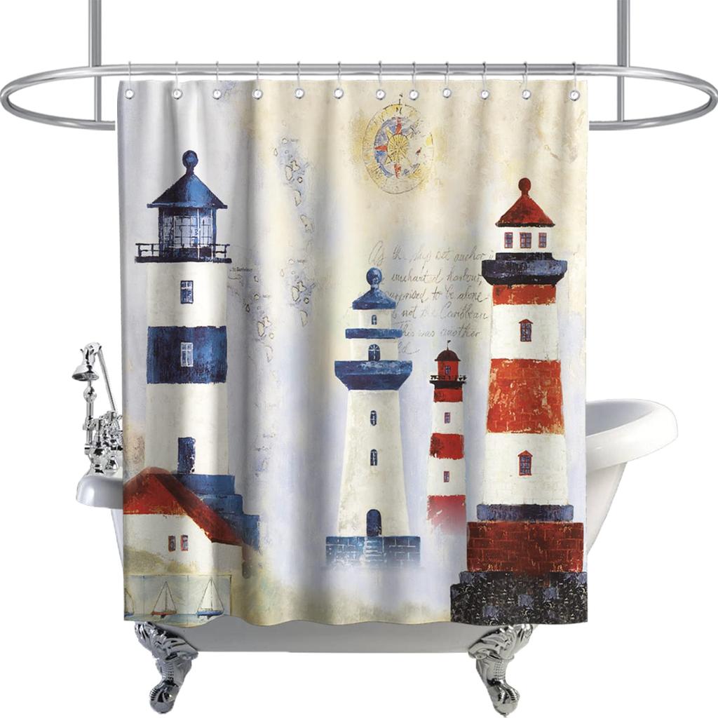 Lighthouse Shower Curtain Bathroom Decor Ocean Sunrise Nautical Seascape Shower Curtains Polyester Fabric Bath Curtain with Hook