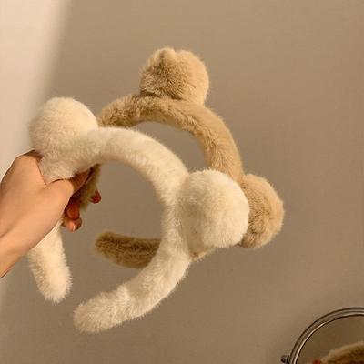 Plush Bear Ears Headband for Hair Washing and Face Masks – Cute Autumn/Winter Accessory