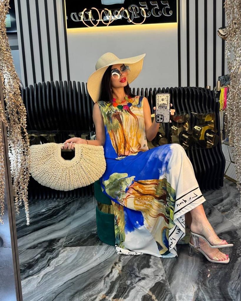 European and American Women's Clothing Summer New Fashion Loose Large Size Printing Suspender Casual Dress Long Dress