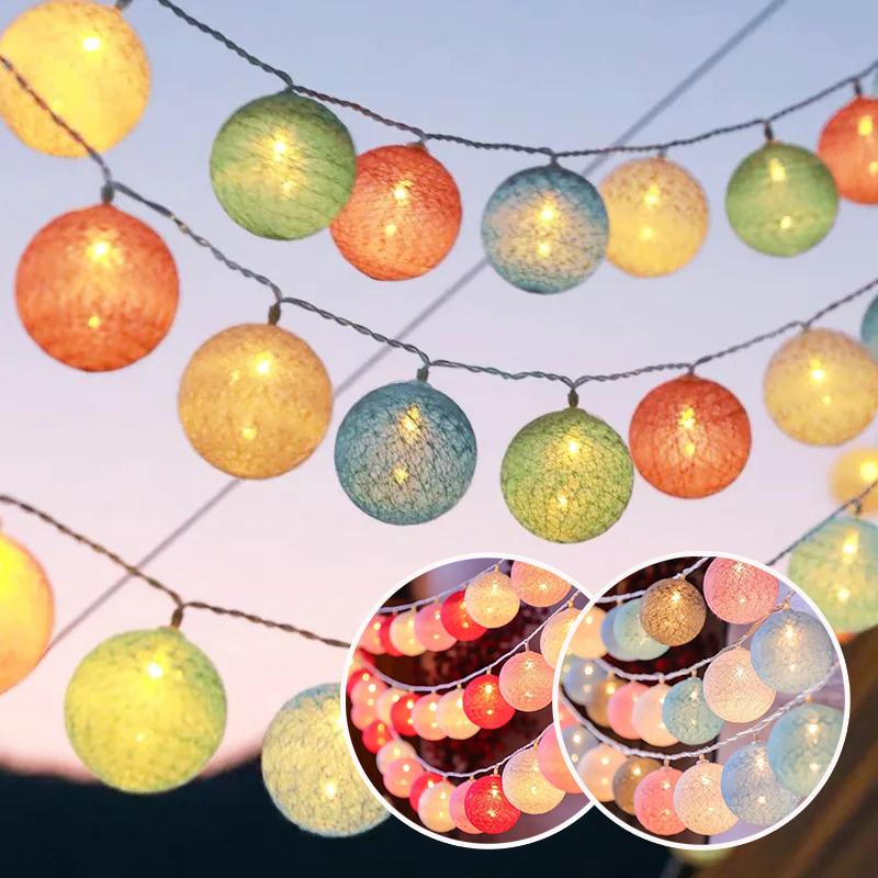 20LED Cotton Balls String Lights Garland Fairy Street Lights Christmas Decorations for Home Outdoor Wedding Garden Patio Lights