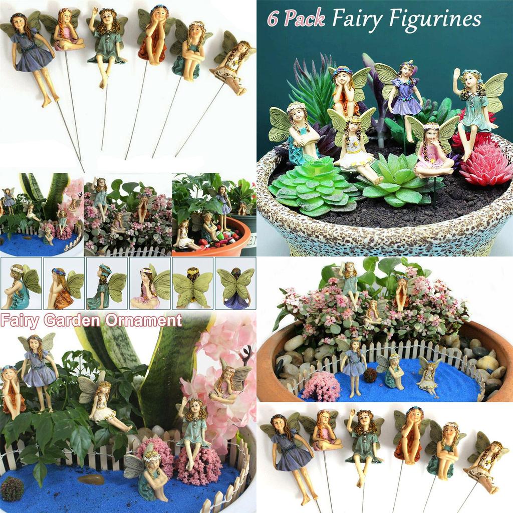 6pc Miniature Fairy Garden Figurines Set Vibrant Multicolored Outdoor Micro Landscape Decor