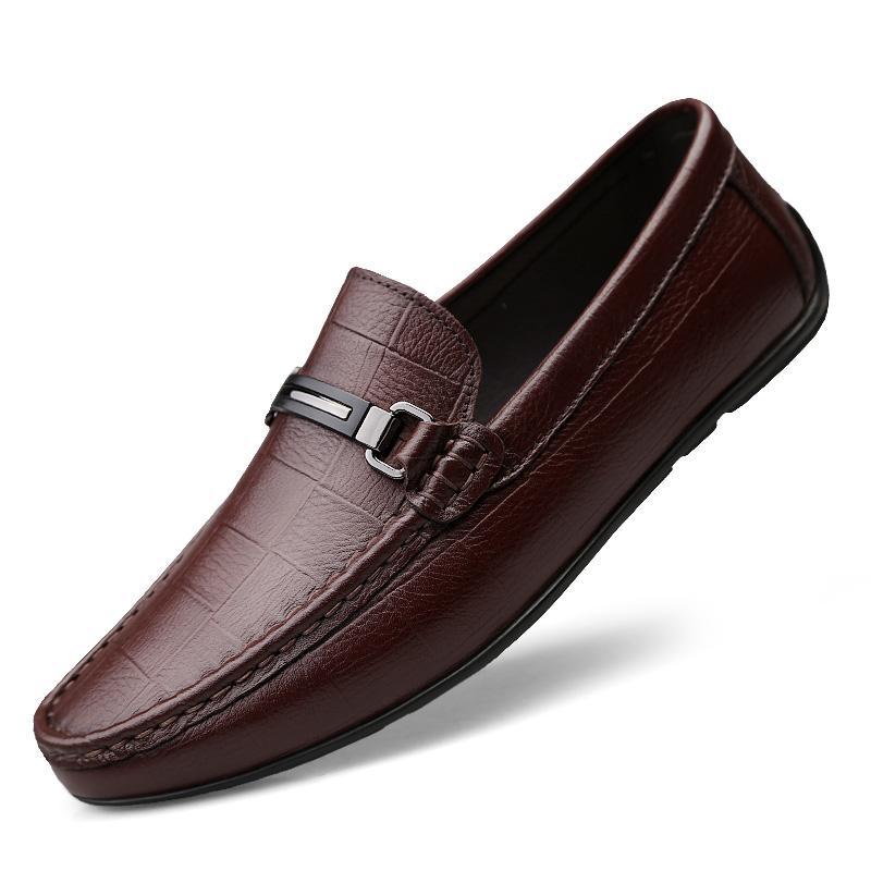 

Men s shoes Cowhide driving Doudou shoes men s one-pedal men s loafers business casual shoes dress leather shoes men 44 коричневий