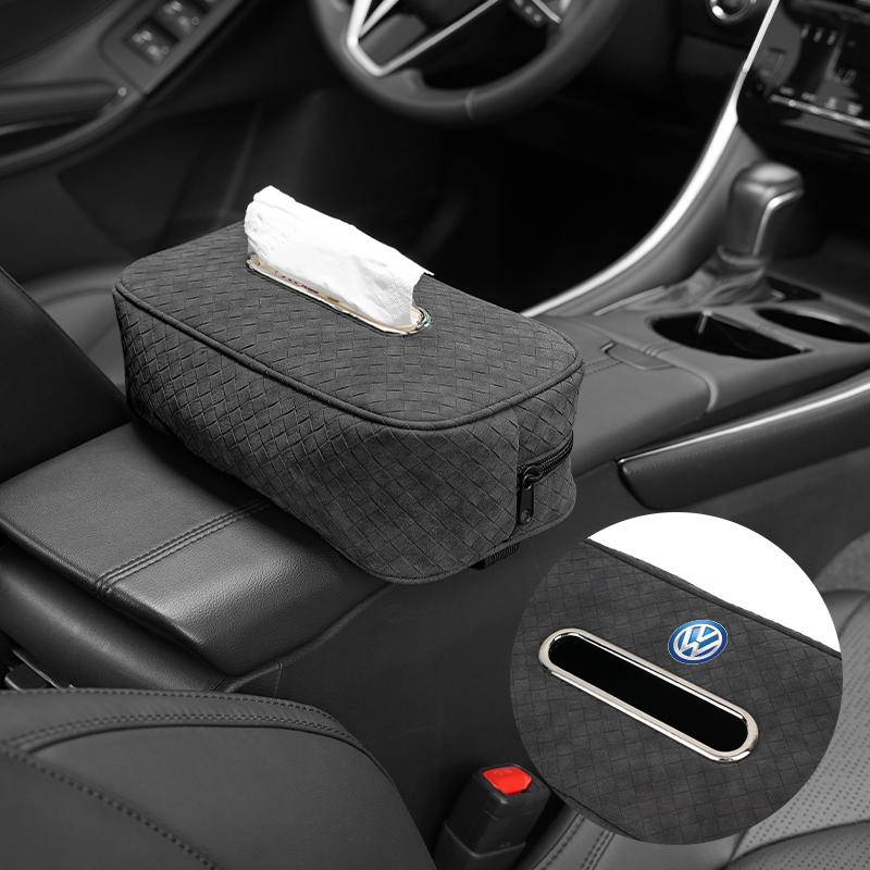 Car In-vehicle Larger size Leather Checkered Tissue Storage Box For VW Scirocco Jetta Beetle Golf Passat Tiguan Sharan Touran QQ2