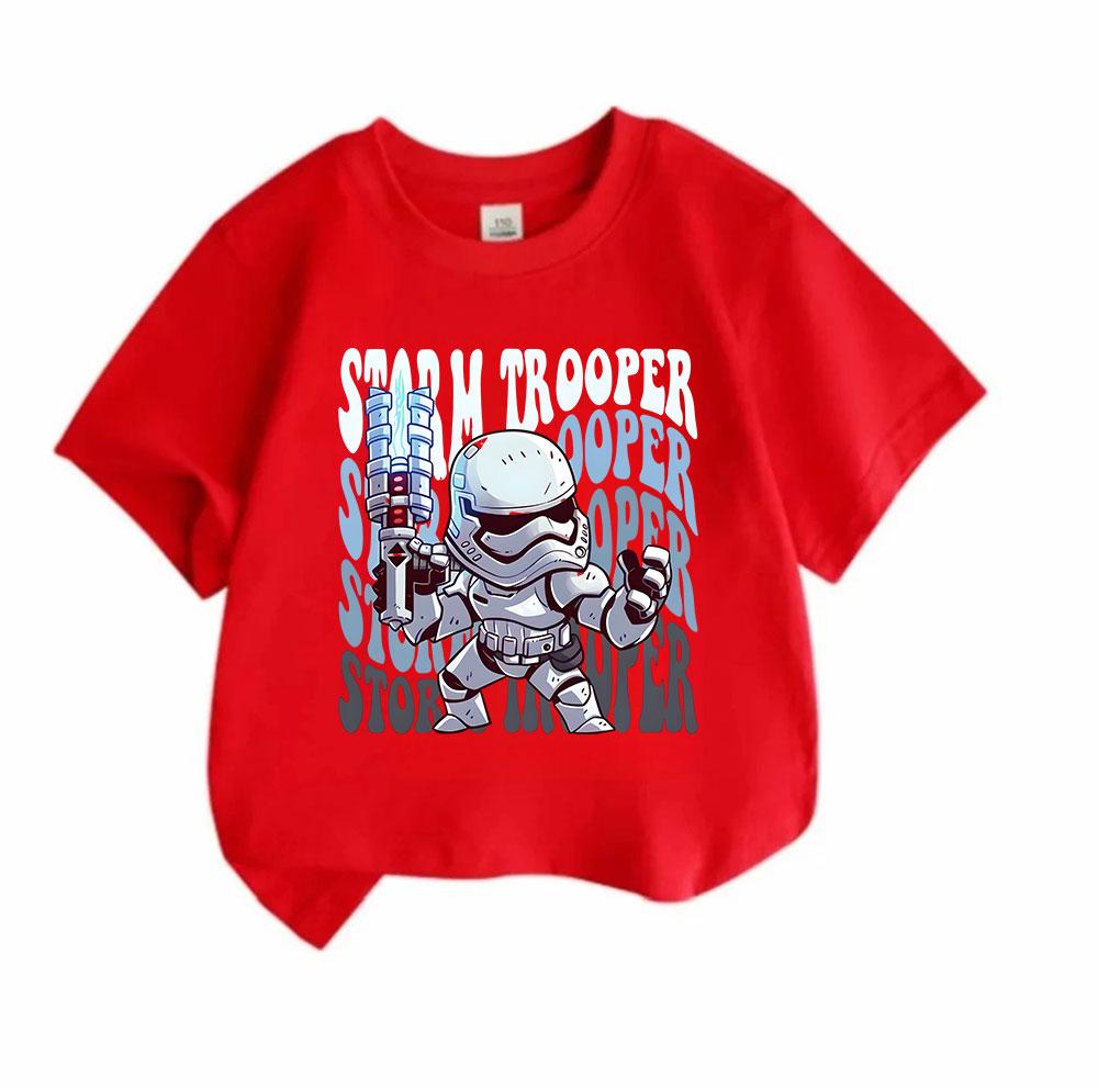 Kids Boys Girls 100% Cotton Crew Neck Short Sleeve T-Shirt, Cute Cartoon Chibi Storm Trooper Print Casual Summer Tee for Daily Wear