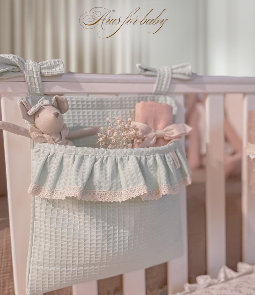 Lovely Line Crib Organizer with Lace Ruffle - Mint