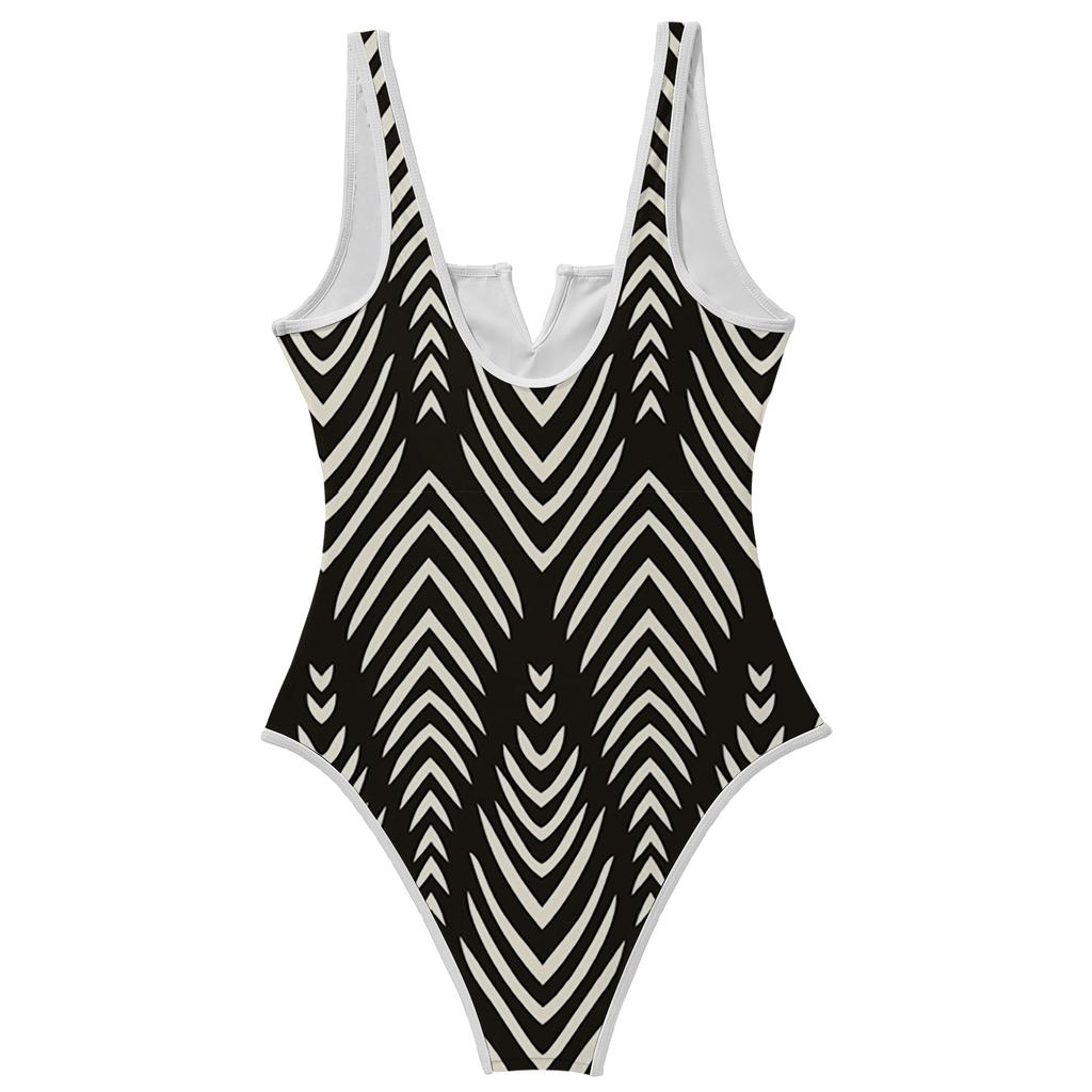 Women's Color-Blocked One-Piece swimsuit With A Sexy V-neck