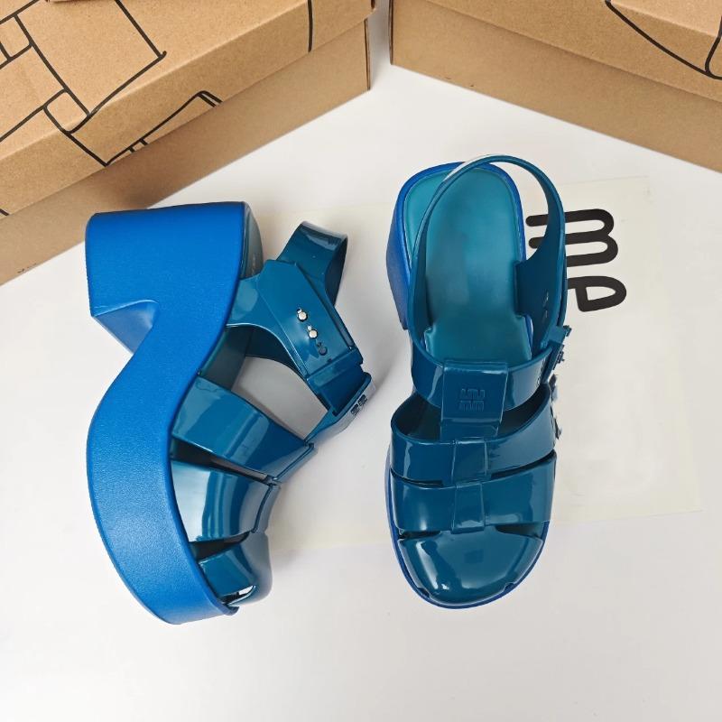 Women's Jelly Shoes Girls Hollow Toe High Heels Roman Sandals Ladies Non Slip Beach Shoes Sandals