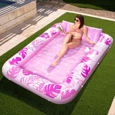 Sloosh-L/XL Inflatable Tanning Pool Lounge Float With Cup Holder, 70"X46"/85″ X 57″ More Large Sun Tan Tub Adult Pool Floats Raft Summervibes