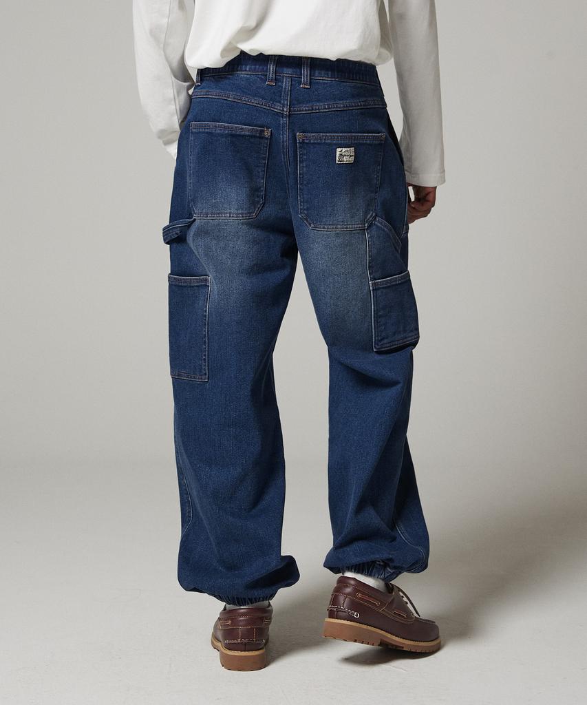 MAGOODGAN Jogger 7723 Carpenter Wide Fit Brushed Dark Medium Indigo Denim Jogger Pants
