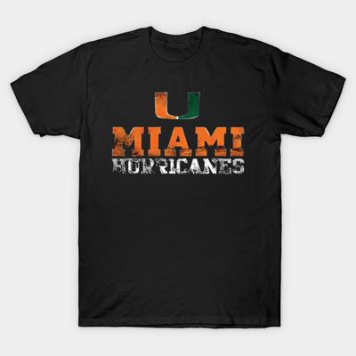 Asian Size Men Black Print T-shirt Miami-Hurricanes No-Cut Heat Transfer Print Cotton Tshirt