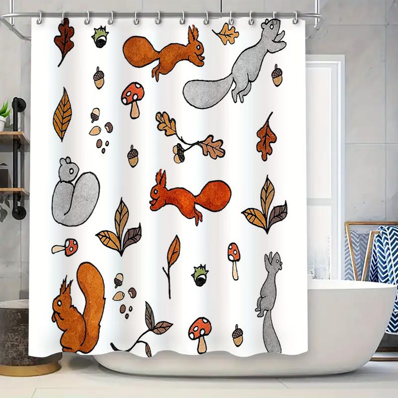 Waldtiere Duschvorhang Rustikales Reh Fuchs Natur Badezimmer Dekorationsset Wasserdicht Vintage Bauernhaus Heimdekoration