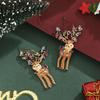 1 Pair Christmas Earrings Deer Snowflake Xmas Tree Design Hook Earrings Sparkling Rhinestones Party Earrings
