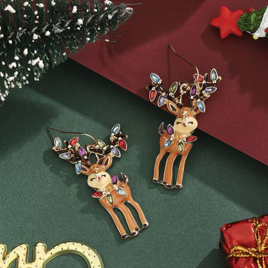 1 Pair Christmas Earrings Deer Snowflake Xmas Tree Design Hook Earrings Sparkling Rhinestones Party Earrings
