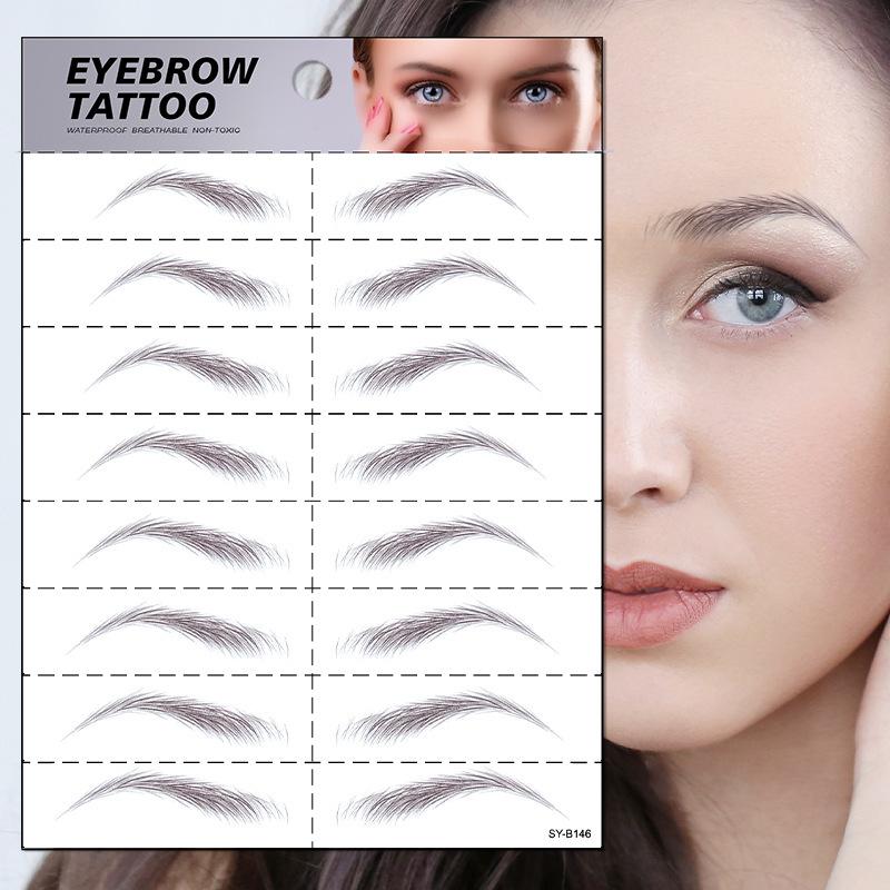 Adesivo Tatuaggio Temporaneo Sopracciglia 4D Effetto Pelo Moda Lunga Durata Trasferimenti Trucco Bianco 8 Forme Sopracciglia Carta