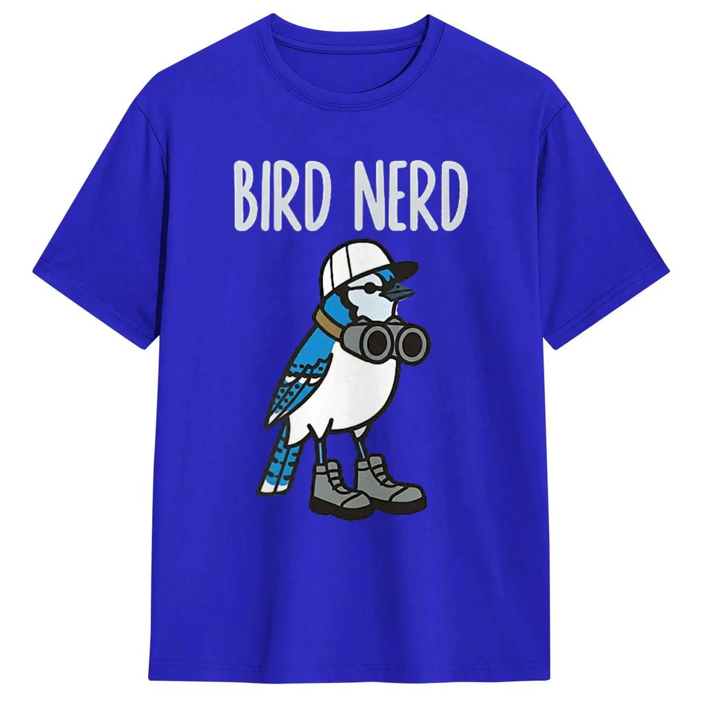 Unisexs Tshirt Bird Nerd Watching Blue Jay W Binoculars Nature Cotton Tee Shirt Short Sleeve T Shirt Round Collar Clothes
