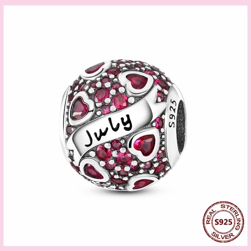 PAMELA 925 Silver Heart Birthstone Charm with Multi-color Zircon Flower Bead for Bracelet Best Gift