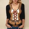 Damen Casual 3/4 Ärmel Oktoberfest Print Oberteil Rundhals Leichte Bluse für den Alltag und Saisonale Veranstaltungen