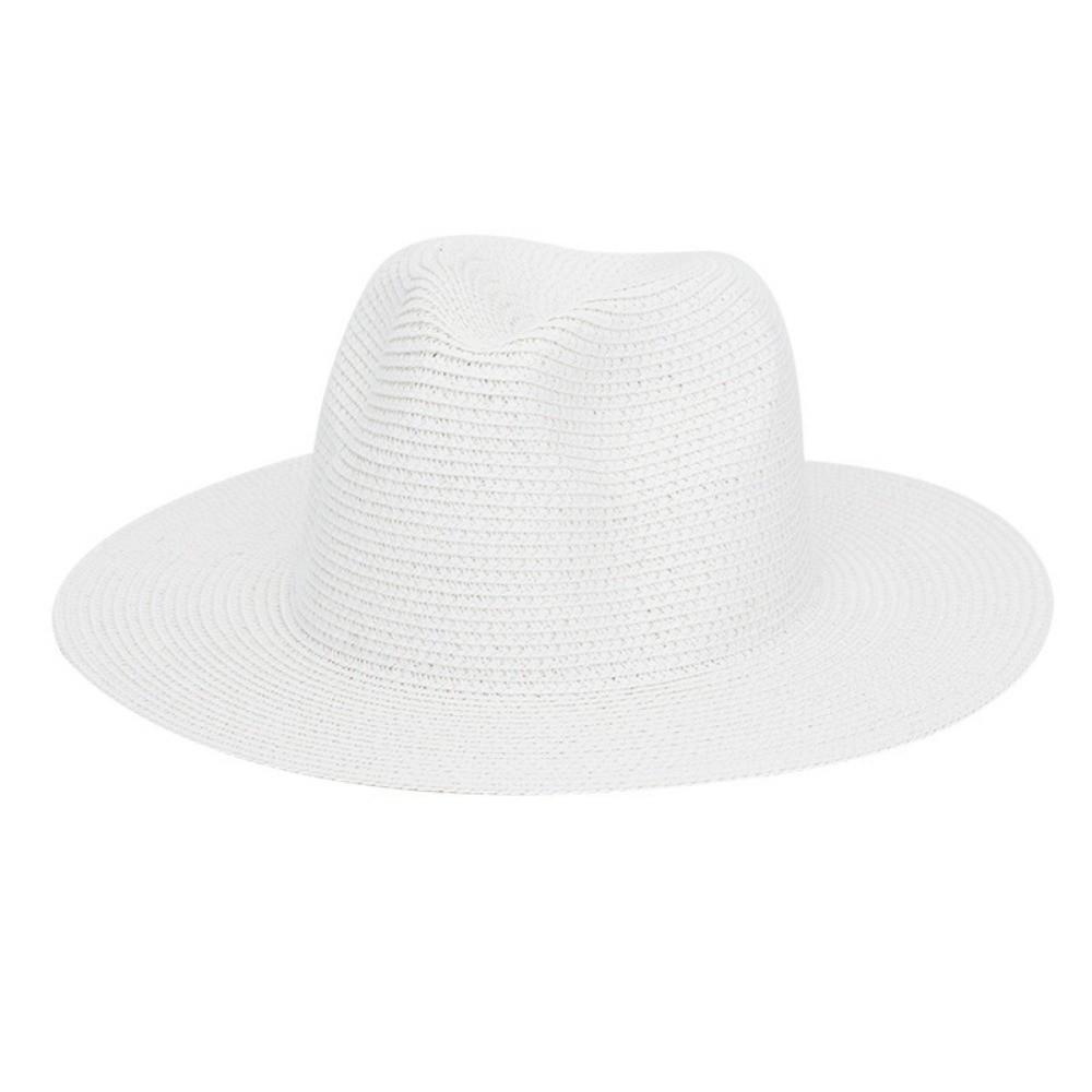 

Breathable Wide Brim Sun Hat Solid Color Beach Hat New Panama Straw Hat Vacation білий