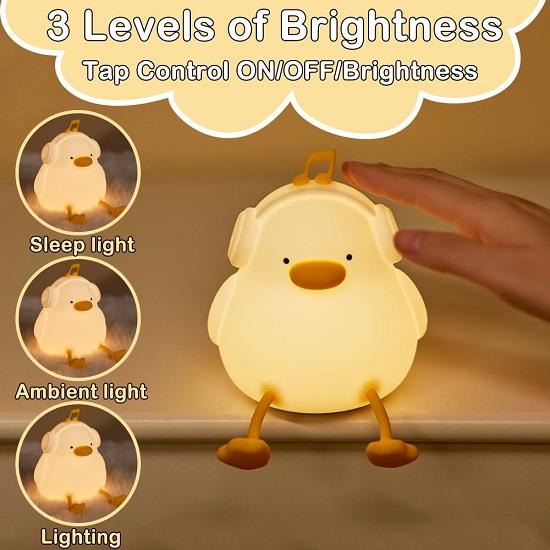 Cute Duck Night Light LED Silicone Squishy Light Up Lamp, 3 Level Dimmable Timer for Breastfeeding, Nursery, Bedroom Kawaii Decor