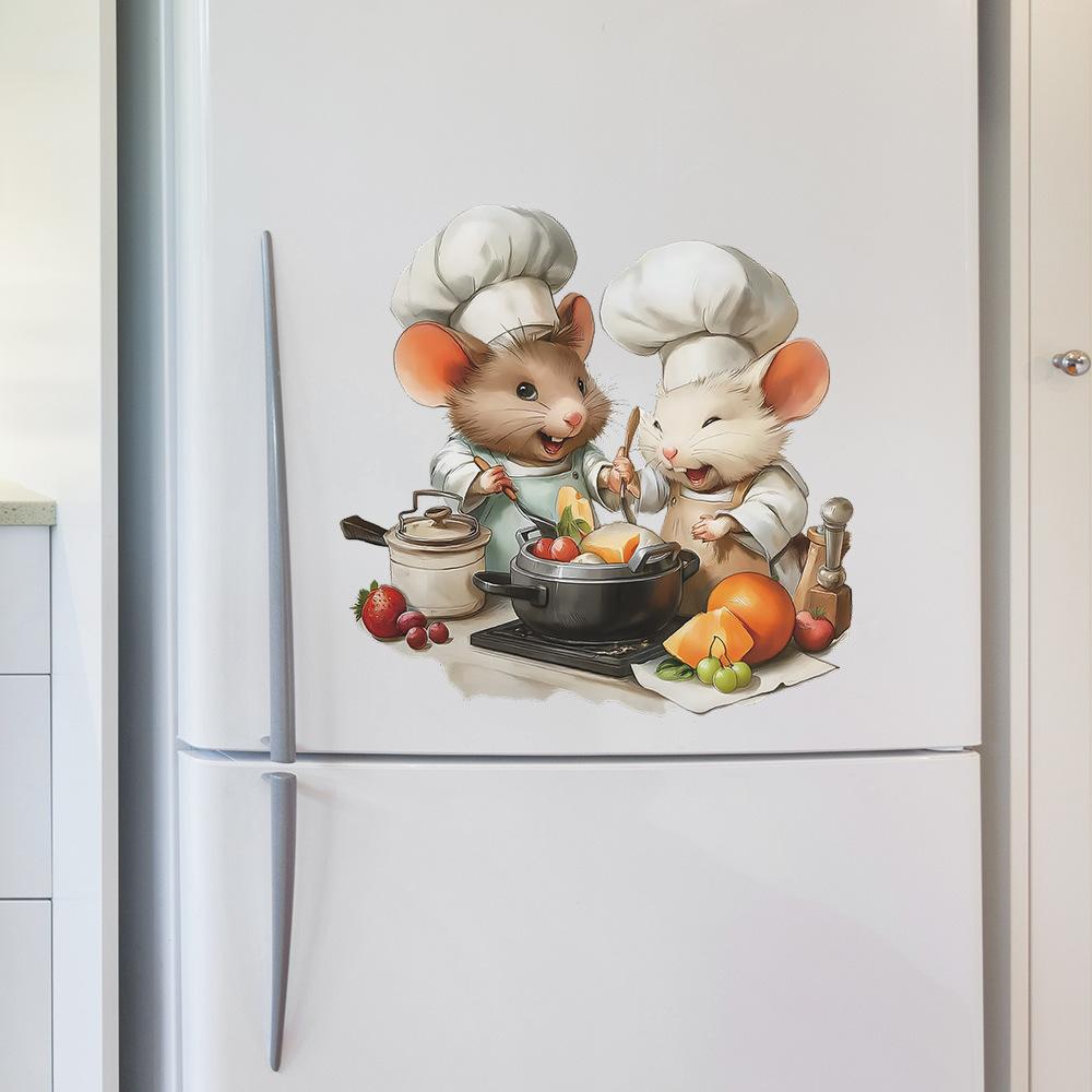 Rato Cozinheiro de Desenho Animado Cozinhando Cozinha Adesivo de Parede Decoração de Casa Decalque Removível Autoadesivo