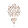 Gold Colour Rhinestone Crystal Flower Brooches For Women Fashion Drop Pearl Brooch Pins Wedding Bridal Party Charm Jewelry Gifts