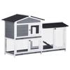 Wooden 2-Tier Rabbit Hutch W/ Tray Ramp Grey