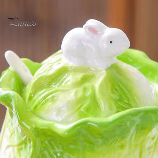 Household Seasoning Organizer Ceramic Cabbage Shaped Lard Jar with Lid Spoon, 350ml Kitchen Sealed Condiment Storage Pot Container, Multi Purpose for