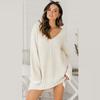 Sweater Women's Loose V-neck Mid Length Solid Color Casual Versatile Acrylic Knit Sweater