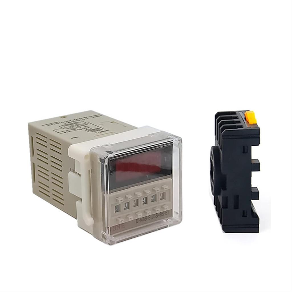 Time Relay DH48S-S 0.1S-99H Digital AC 110/220V DC 12/24V Repeat Cycle SPDT Programmable Timer Switch with Socket Din Rail(DC 12V)