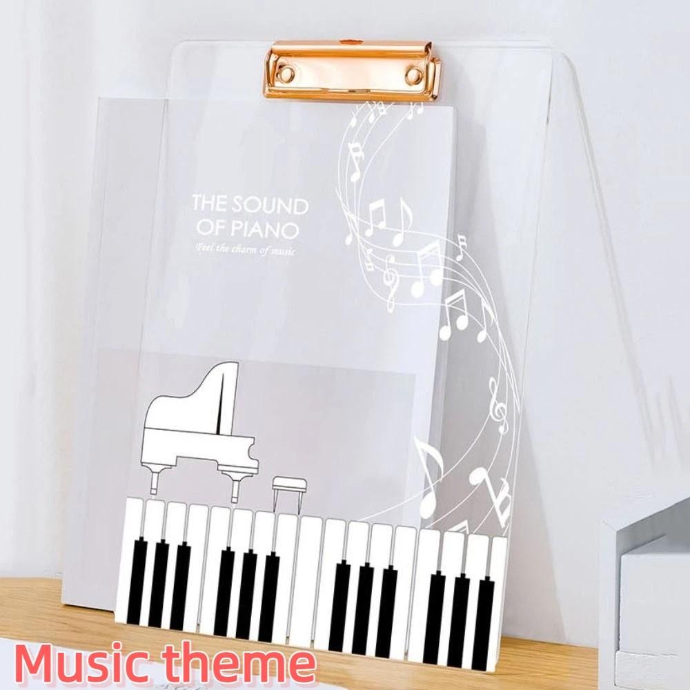 Music Theme Paper Clip Board Transparent Thickened Writing Clipboard Creative Portable Document Holder School Office Supplies