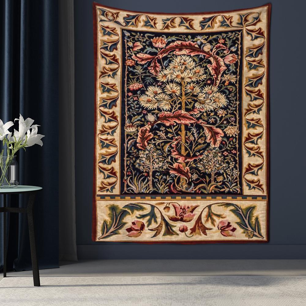 Гобелен с цветами и листьями, настенный подвесной абстрактное искусство, богемный хиппи, тапиз, винтажный эстетический домашний декор для комнаты