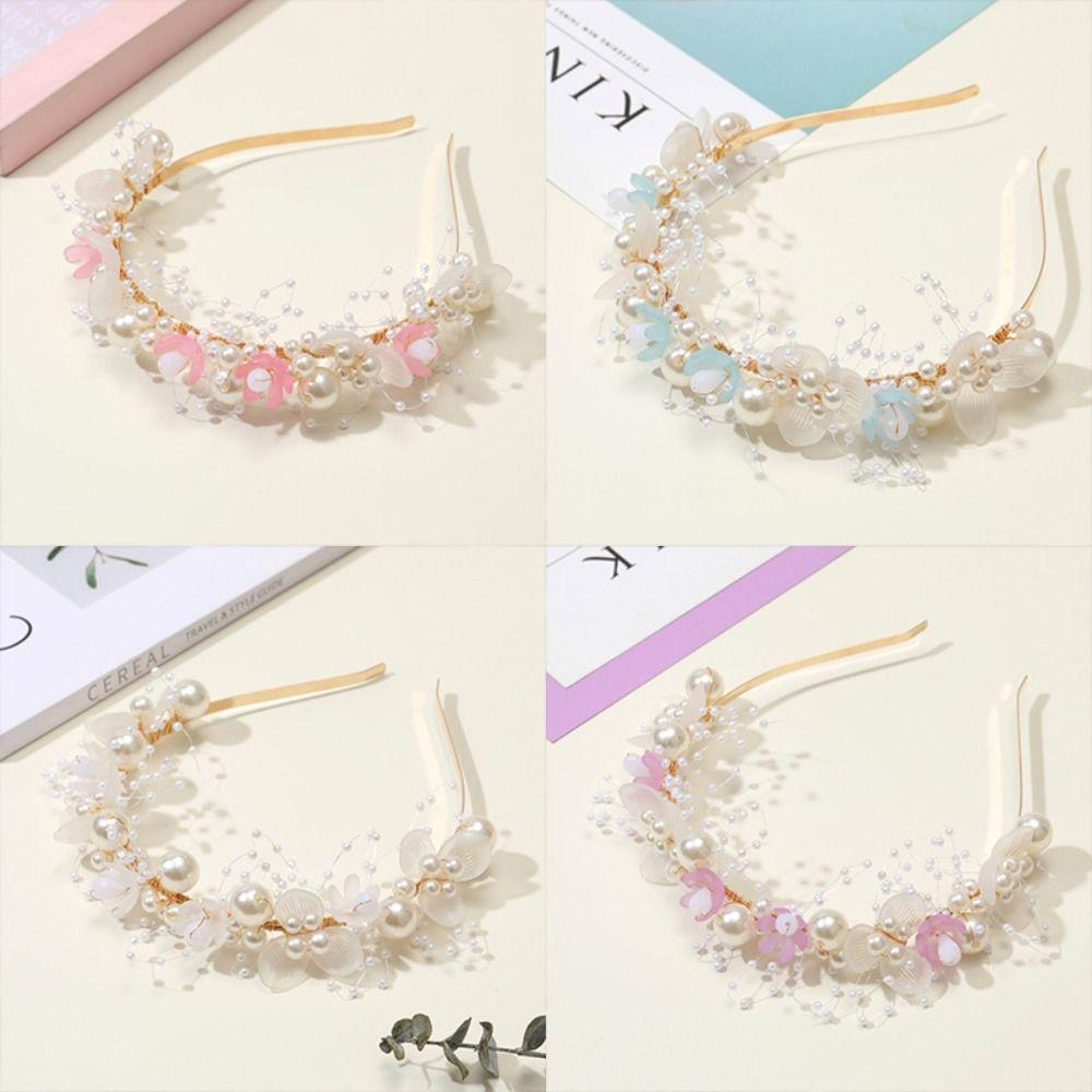 Sweet Style Flower Garland Headband Simple Design Bride Wedding Crown Beaded Headpiece Children