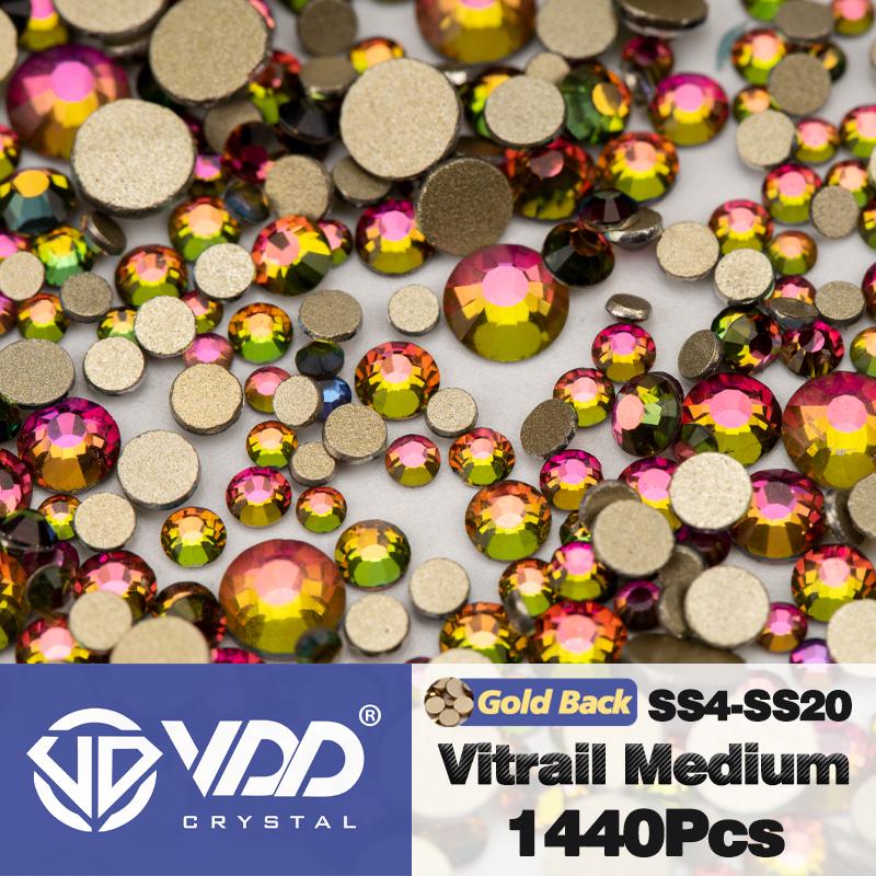 VDD 039 Vitrail Medium High Quality Glass Rhinestones Crystal Glod Back Flatback Strass Stones Nail Art DIY Crafts Decorations SS4 -1440Pcs