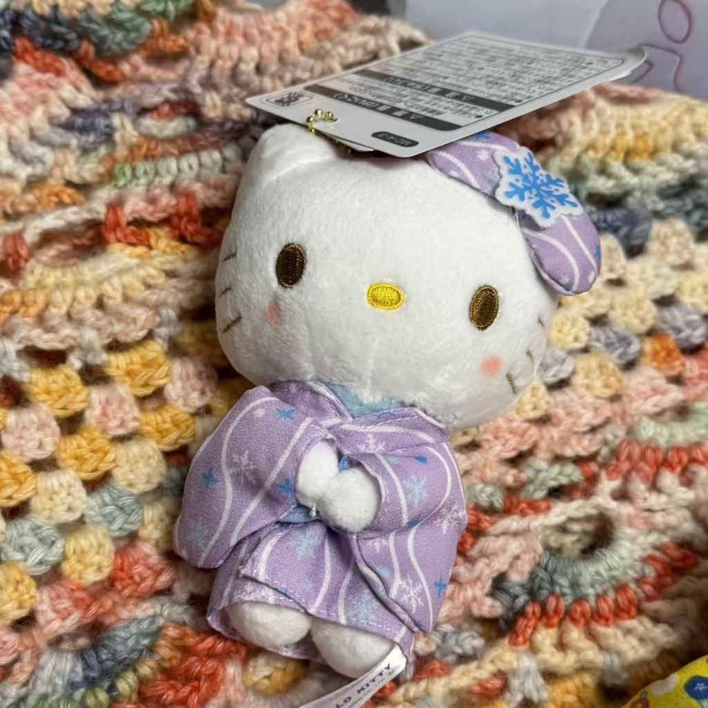Hello Kitty Plush Keychain Kawaii Japanese Kimono Style With Floral Pattern Cute Plush Pendant Japan Souvenir For Travelers Gift