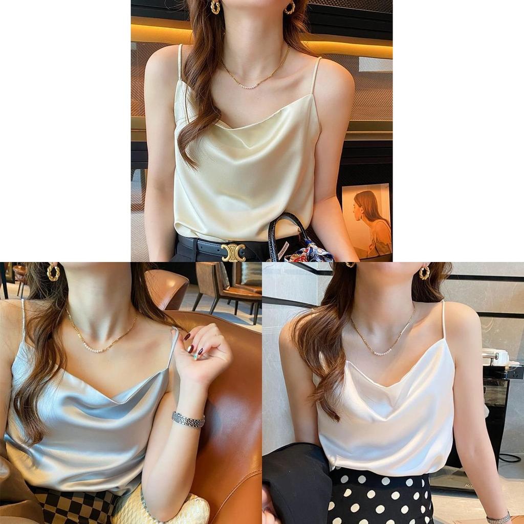 Womens Satin Vneck Tank Top With Solid Color And Soft Ribbed Fabric For Spring Summer Casual Wear