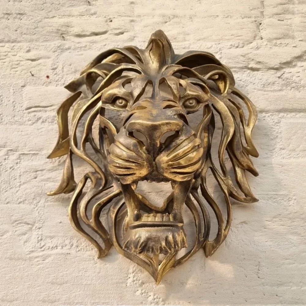 

Large Lion Head Wall Mount Sculpture, Gold Resin Wall Decor, Luxury Home Accent for Living Room Bedroom Kitchen, Statement Art 21x16x12cm левиний