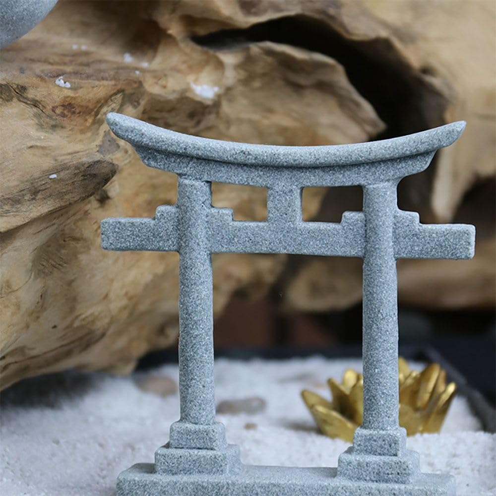 Simple Miniature Torii Gate Shrine Figurine Model Micro Landscape Aquarium Decoration Gray S-6.1 X 1.8 X 6.9cm