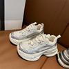 Buty sportowe letnie srebrne grube dno buty pops damskie buty zwiększające wzrost oddychająca siateczka cienkie modele wygodne klasyczne codzienne trampki
