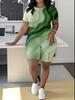 1116 new casual sports style digital printing shoulder sleeve T-shirt high waist tight shorts fashion suit women