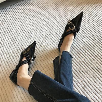 Royal Sister Style Black Small Leather Shoes Women'S Cross Leather Buckle Doudou Shoes Spring And Summer Wear Mary Jane Single Shoes
