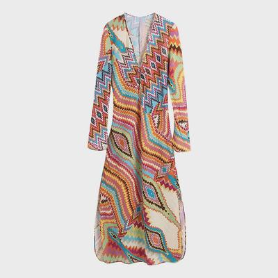 2021 European/American Autumn V-Neck Long-Sleeve Split Printed Dress