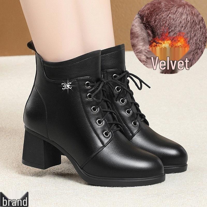 

Женские ботинки Мартин из натуральной кожи 2025 - Новые на массивном каблуке, толстой подошве, утепленные флисом ботильоны для осени/зимы 39