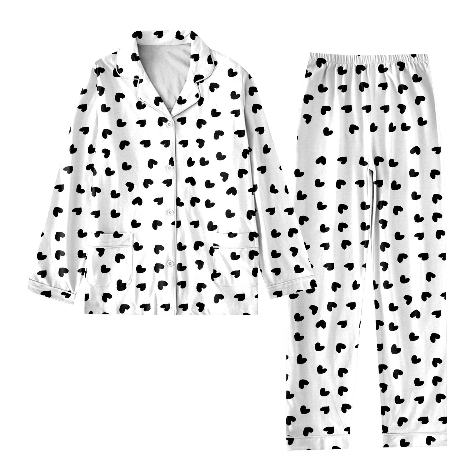 

Women s 2 Piece Printed Suit Long Sleeve Button Up Top Wide Leg Pants Suit Set Pajamas Home Casual Suit L білий