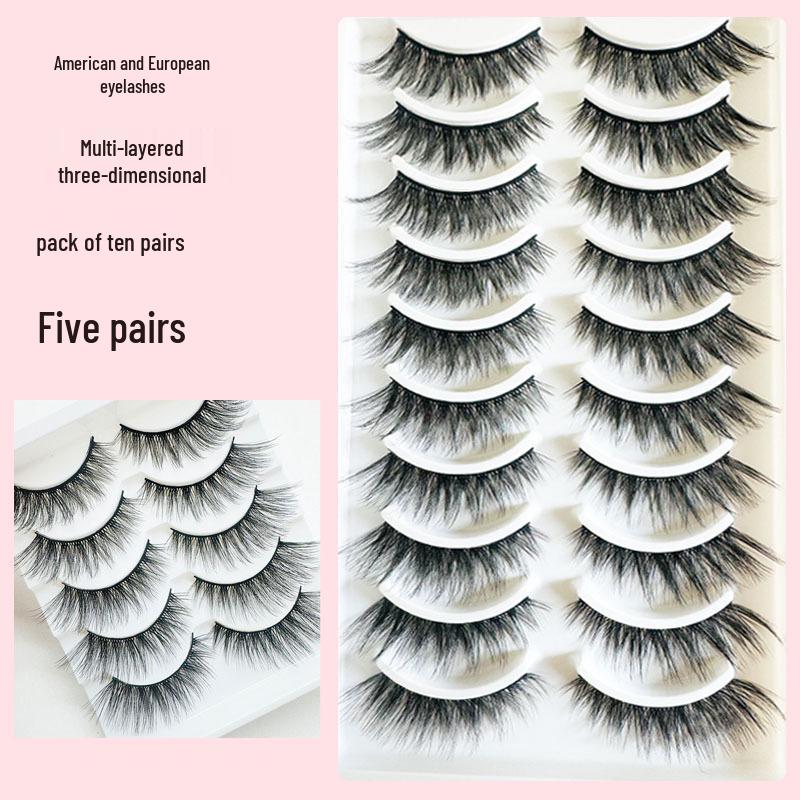 

3D Faux Mink Eyelashes Set: Ten Pairs of Light European Thick Style