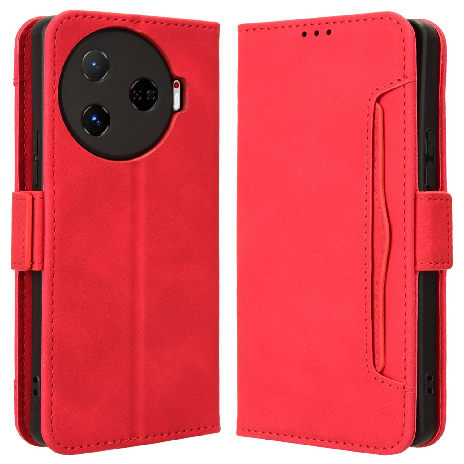 

For TECNO Camon 30 Pro 5G CL8 Case Multiple Card Slots Leather Wallet Phone Cover Red