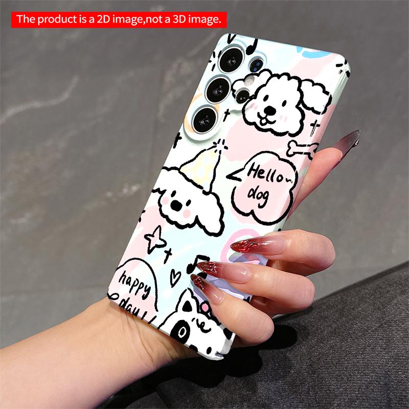 2DFlat Samsung Phone Case Cute Dog & Cat Illustration Phone Case Applicable To Galaxy S22 S23 S24 S25ULTRA S26 A12 A13 A14 A15 A16 A34 A35 A54 A55
