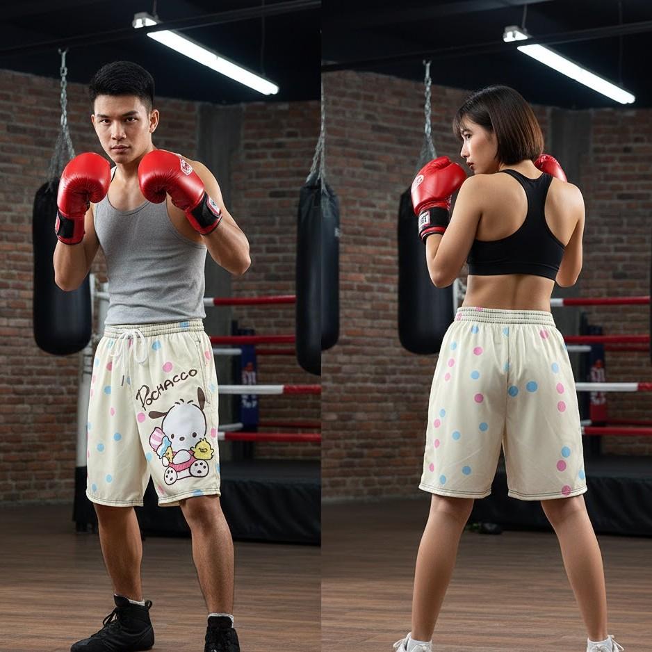 Japanese Carton Anime Pochacco Dog  Muay Thai Kickboxing Training Shorts Print Martial Art Boxer Unisex Men Women Fighting Fitness Sport Gym Workout