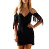 Women’s V Neck Cold Shoulder Mini Dress with Detailing and Short Sleeves for Casual and Party Wear Outfits