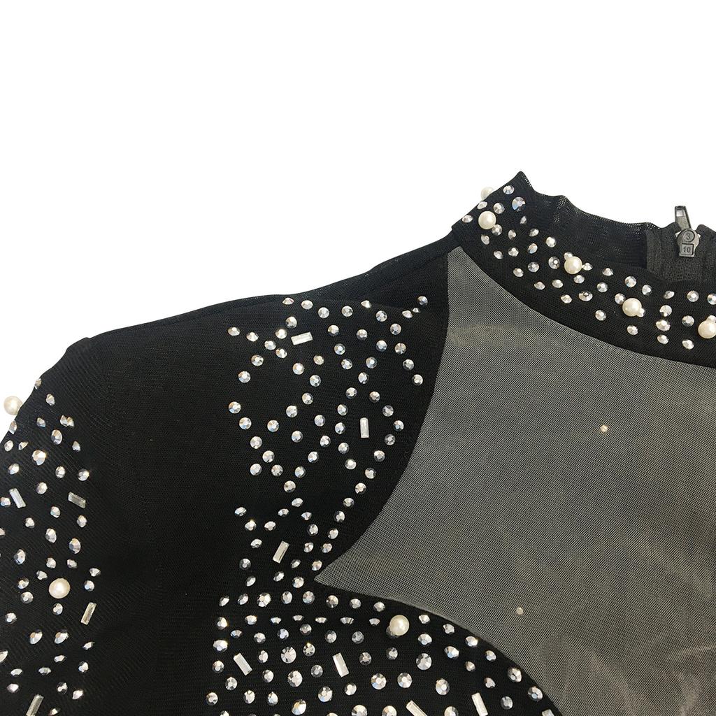 Seksowna sukienka na imprezę w klubie nocnym z głębokim dekoltem w serek, z siateczki diamentowej, przezroczysta, damska odzież